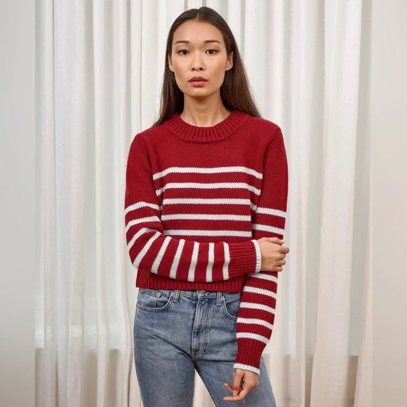 La Ligne BURGUNDY/LIGHT BLUE Cashmere Blend Mini Marin Sweater - Picture 2 of 14